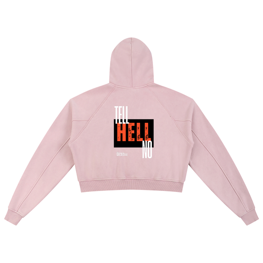 Tell Hell No - Snow Washed Cropped Hoodie